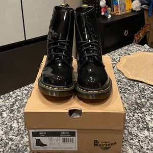 Dr. Martens Black Patent Lamper Lace-Up Ankle Boots